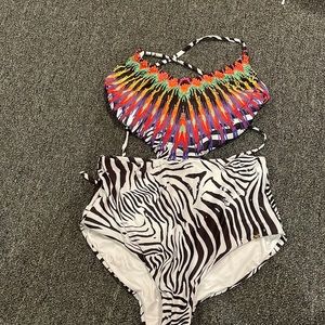 TAGS ON PILYQ SMALL CUT OUT EMBELLISHED ONE PIECE MULTI AND ZEBRA